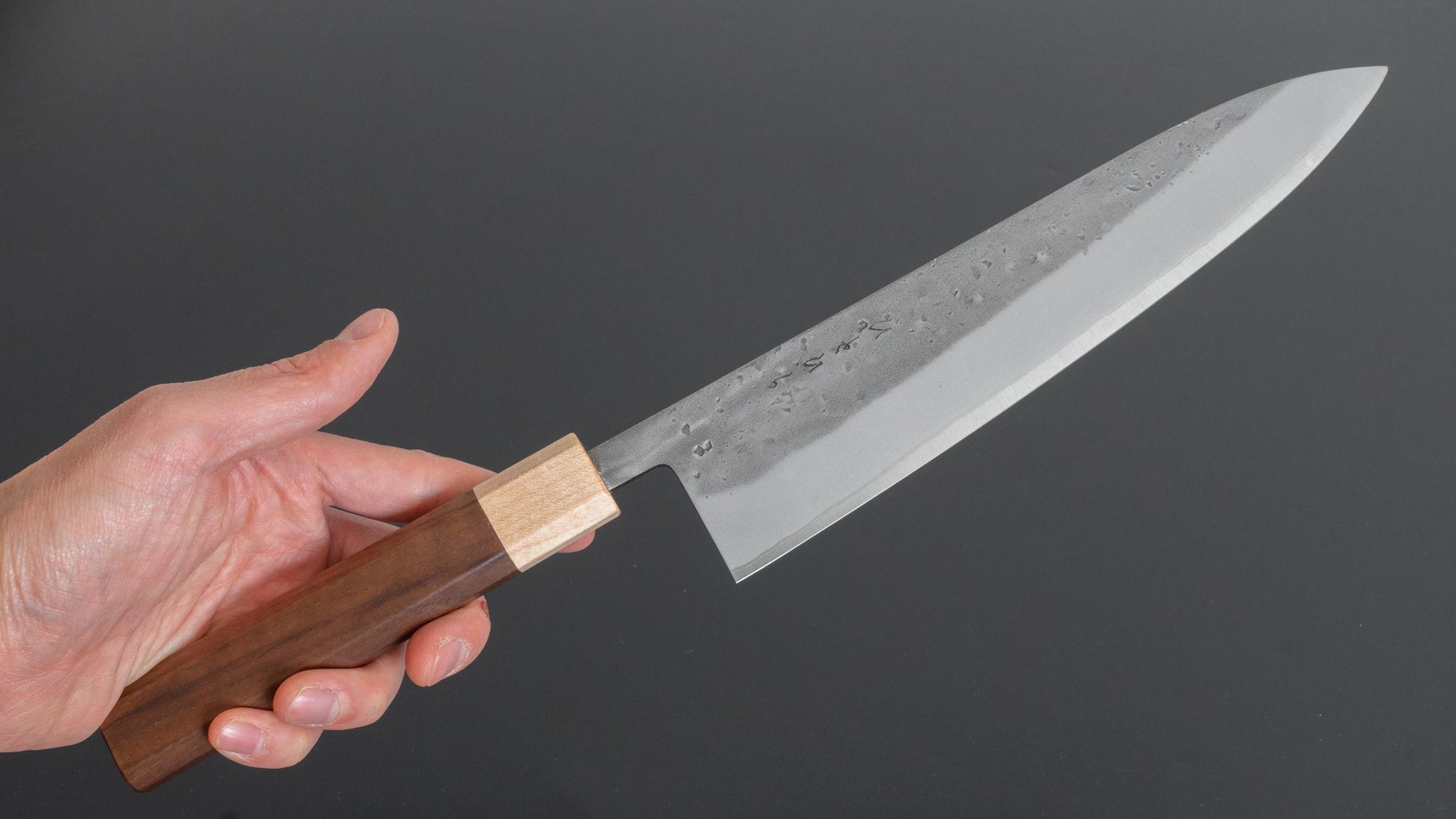 Hitohira TD Blue #2 Stainless Clad Nashiji Gyuto 210mm Walnut Handle - HITOHIRA