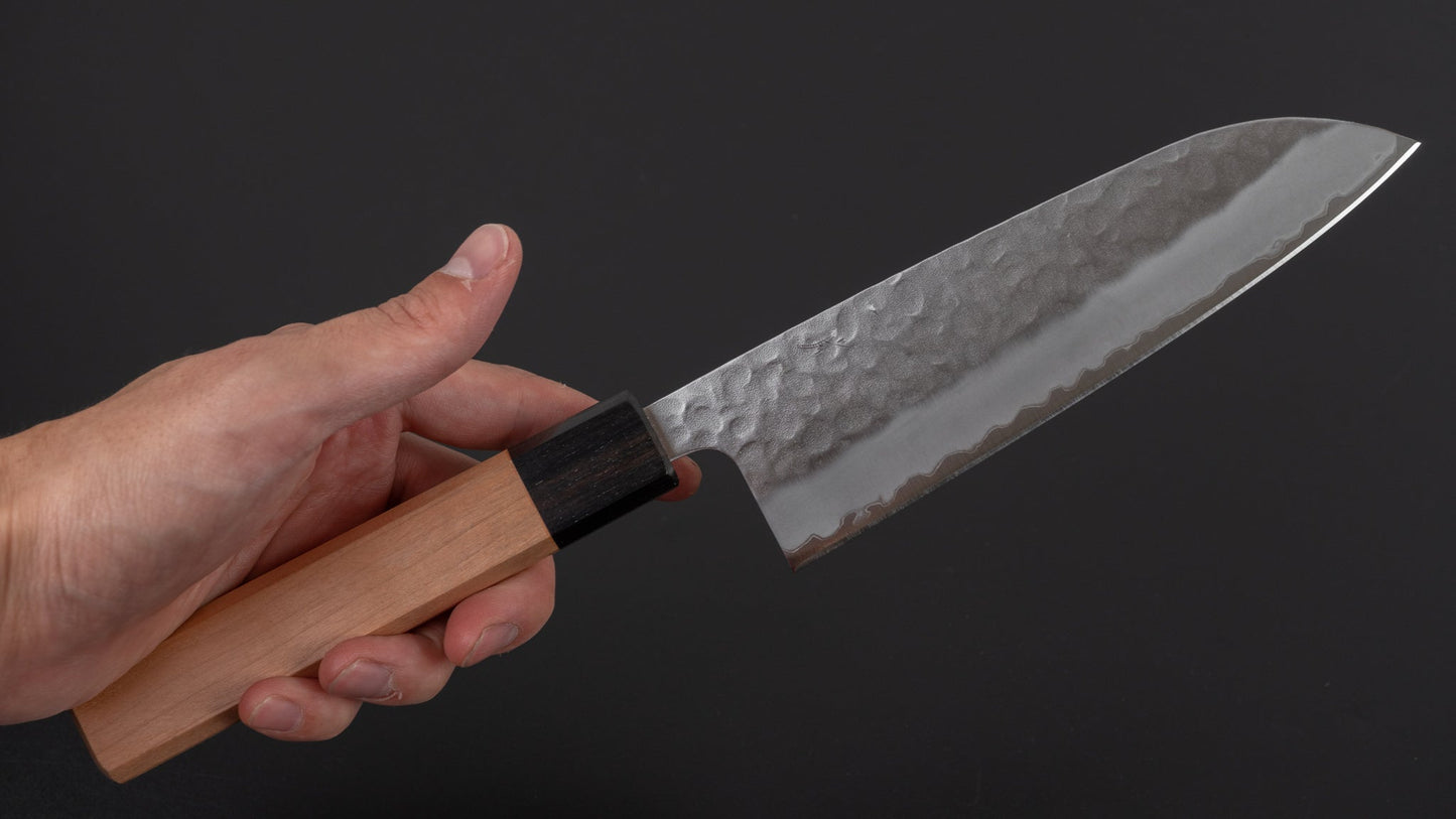 Hitohira Futana SB Migaki Tsuchime Santoku 170mm Cherry Wood Handle | HITOHIRA