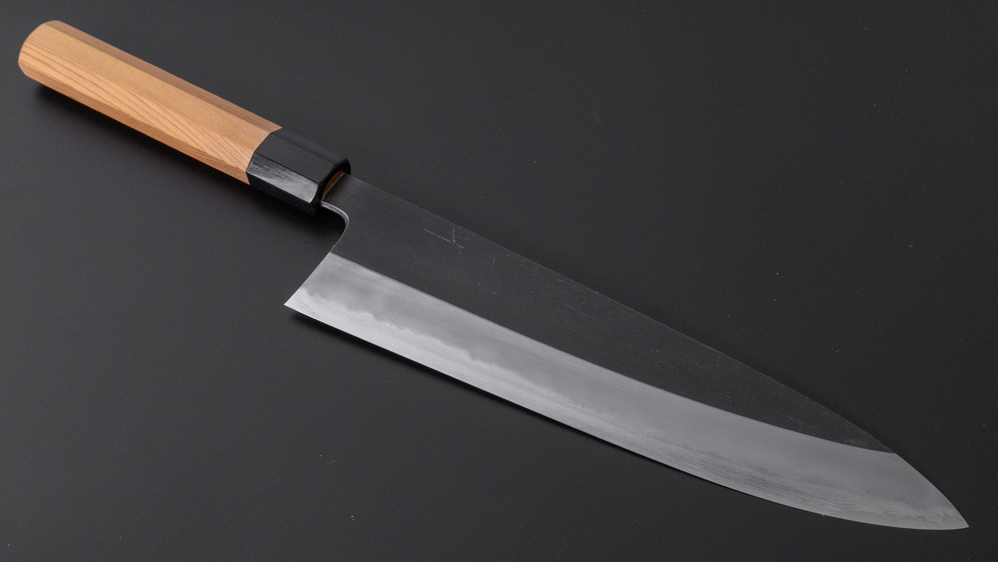 Hitohira Tanaka Kyuzo Blue #1 Kurouchi Gyuto 240mm Yakusugi Cedar Handle (Extra Height) - HITOHIRA