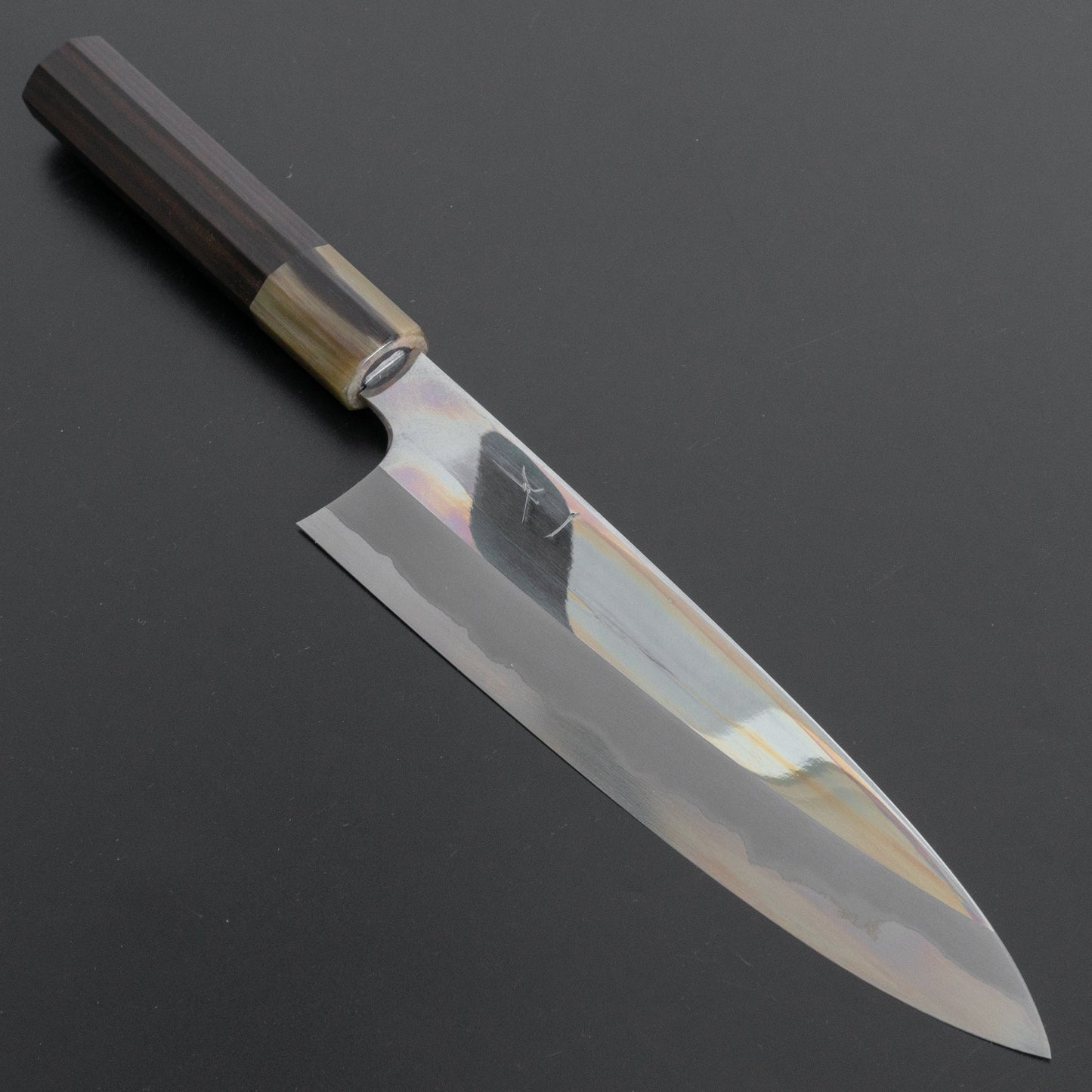 Hitohira Togashi Blue #1 Stainless Clad Gyuto 210mm Taihei Makassar Ebony Handle (Mirror Polished) - HITOHIRA