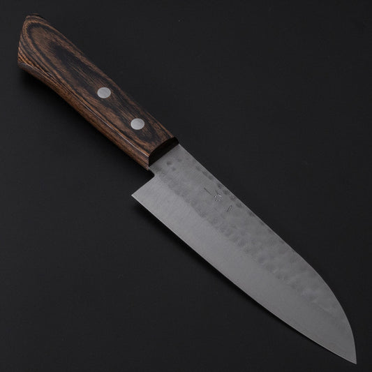 Hitohira NM Tsuchime Santoku 130mm Pakka Handle (No Bolster/ Brown) - HITOHIRA