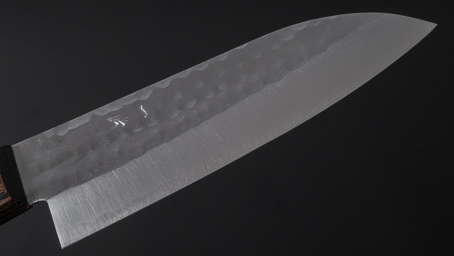 Hitohira NM Tsuchime Santoku 130mm Pakka Handle (No Bolster/ Brown) - HITOHIRA