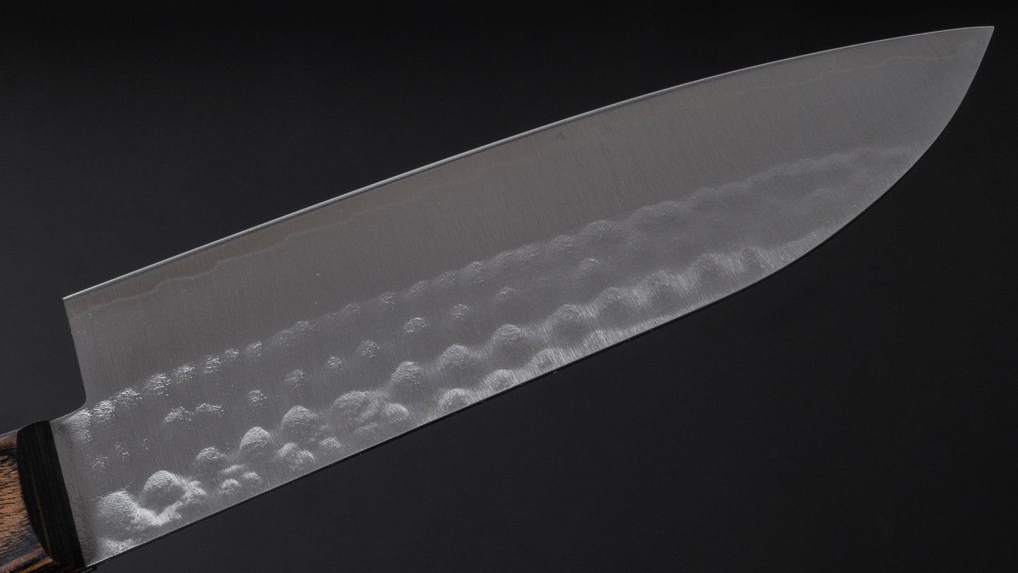 Hitohira NM Tsuchime Santoku 130mm Pakka Handle (No Bolster/ Brown) - HITOHIRA