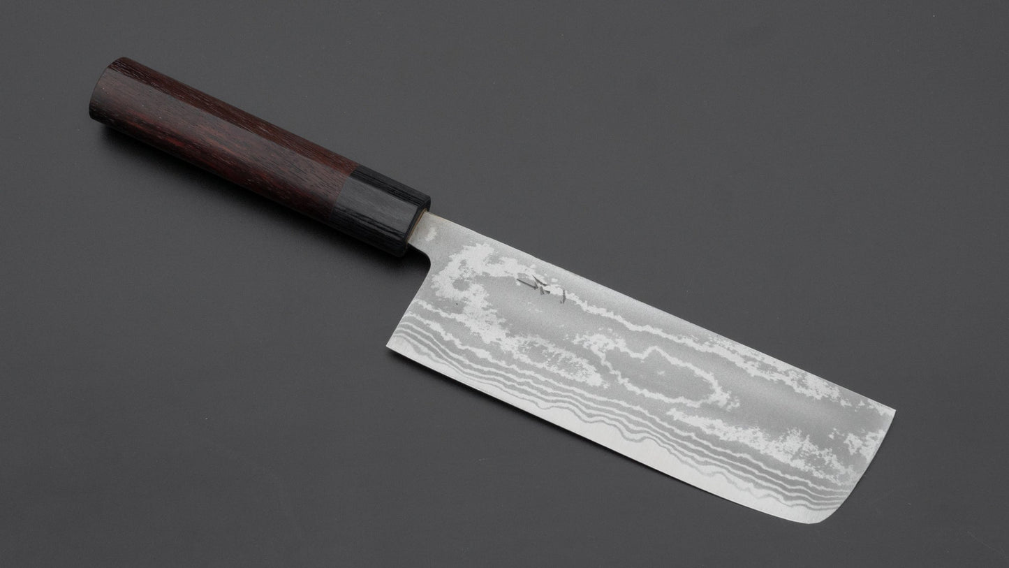 Hitohira GR Blue #2 Damascus Nakiri 165mm Rosewood Handle | HITOHIRA