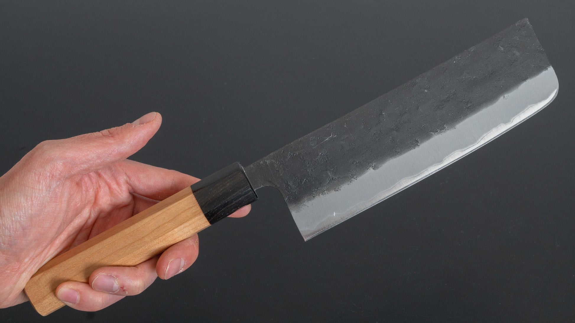 Hitohira Futana SB Kuro Nashiji Nakiri 165mm Cherry Wood Handle - HITOHIRA