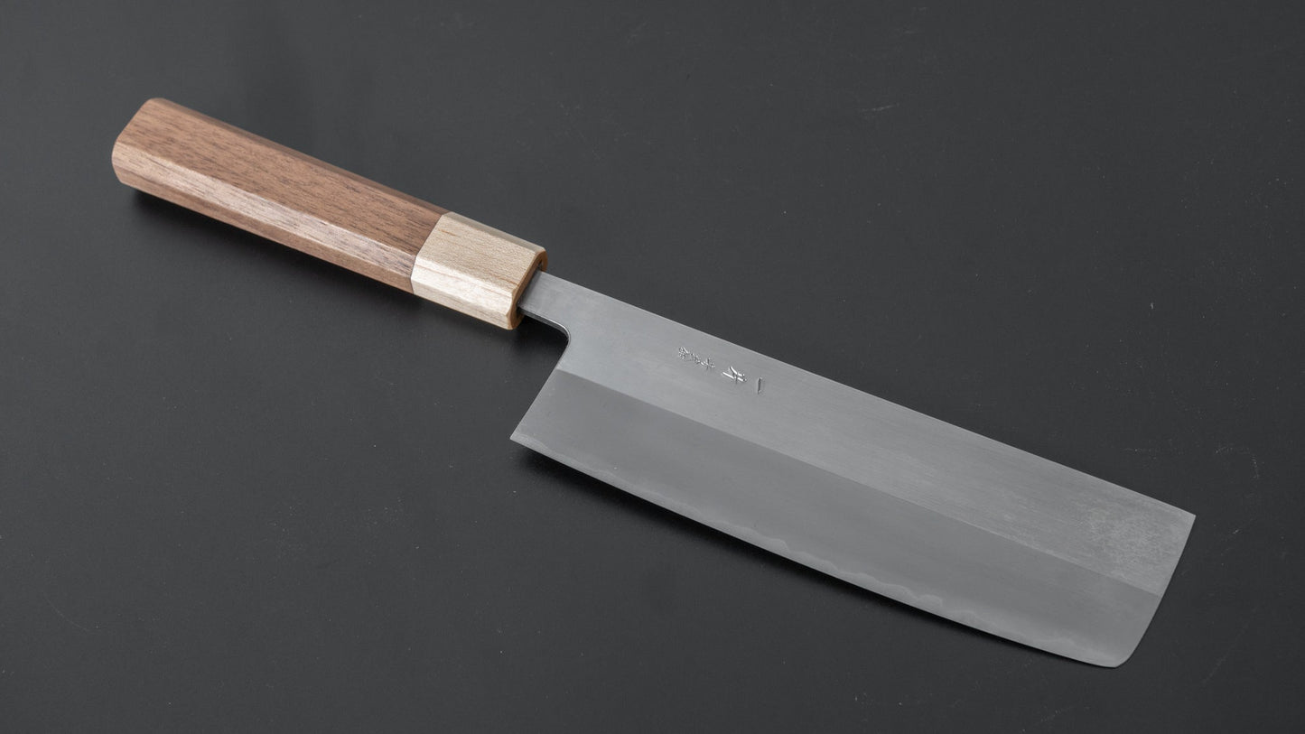 Hitohira TD Blue #2 Stainless Clad Migaki Nakiri 165mm Walnut Handle - HITOHIRA