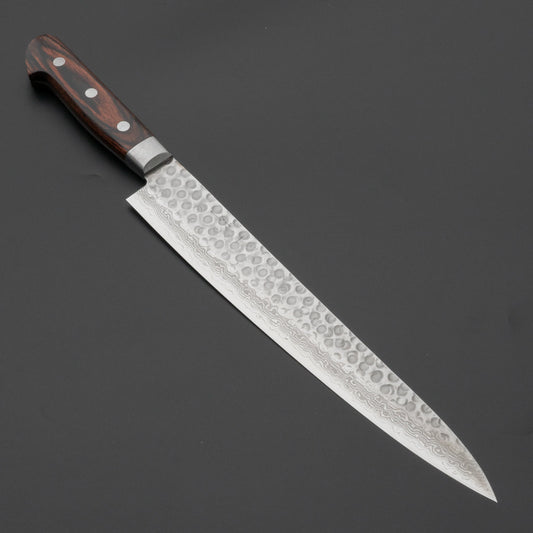 Hitohira HG Tsuchime Damascus Sujihiki 240mm Imitation Mahogany Handle | HITOHIRA