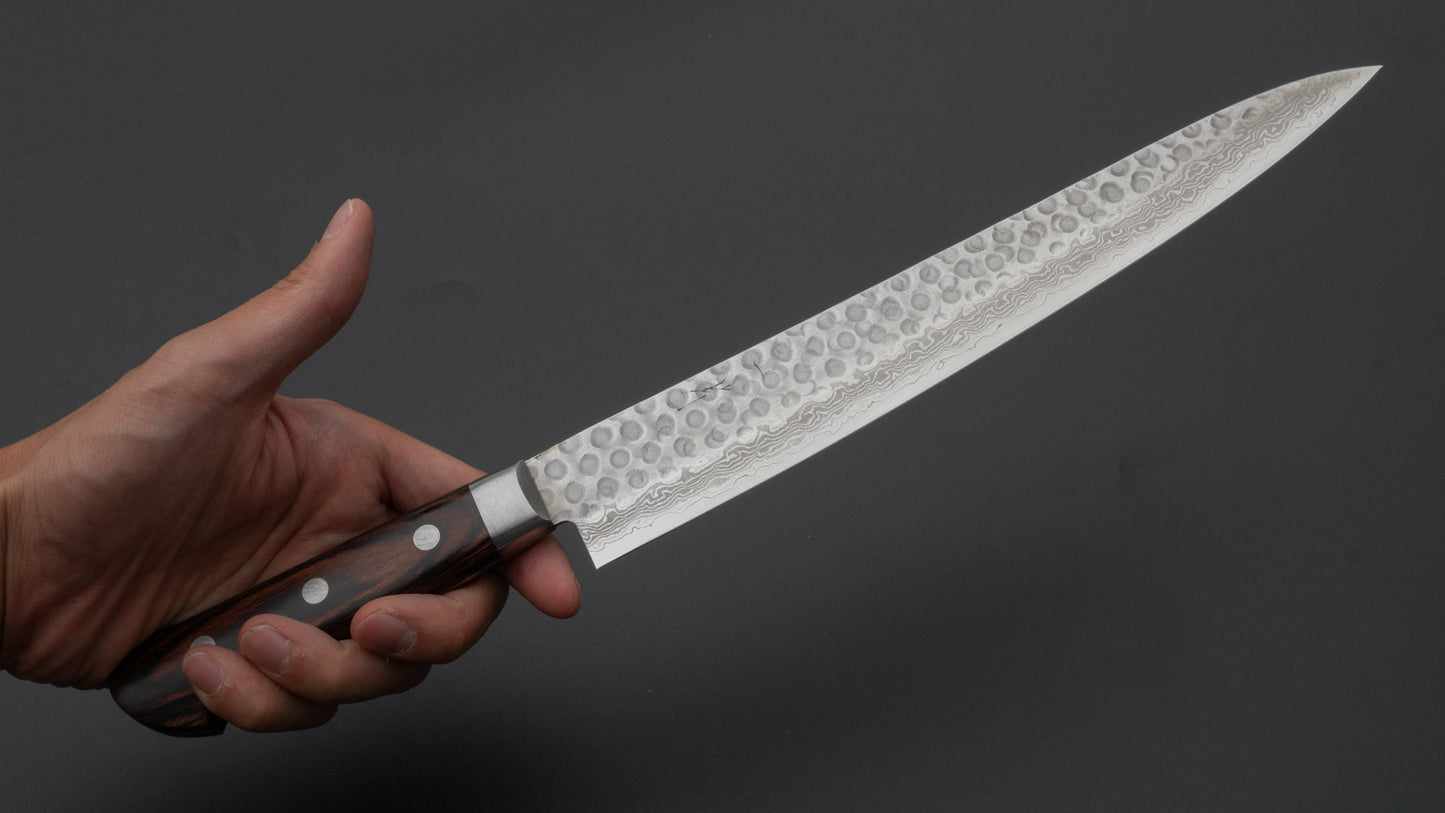 Hitohira HG Tsuchime Damascus Sujihiki 240mm Imitation Mahogany Handle | HITOHIRA