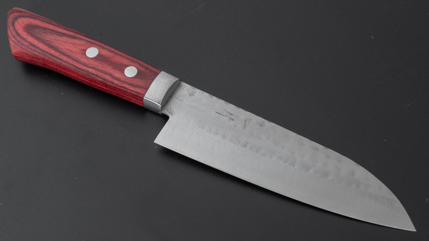 Hitohira NM Tsuchime Santoku 130mm Pakka Handle (Red) - HITOHIRA