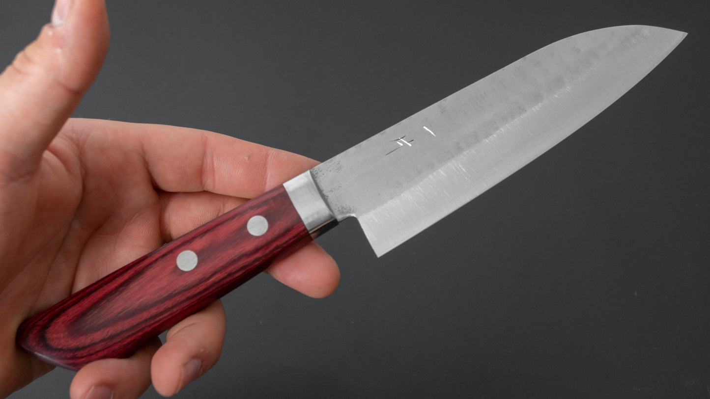 Hitohira NM Tsuchime Santoku 130mm Pakka Handle (Red) - HITOHIRA