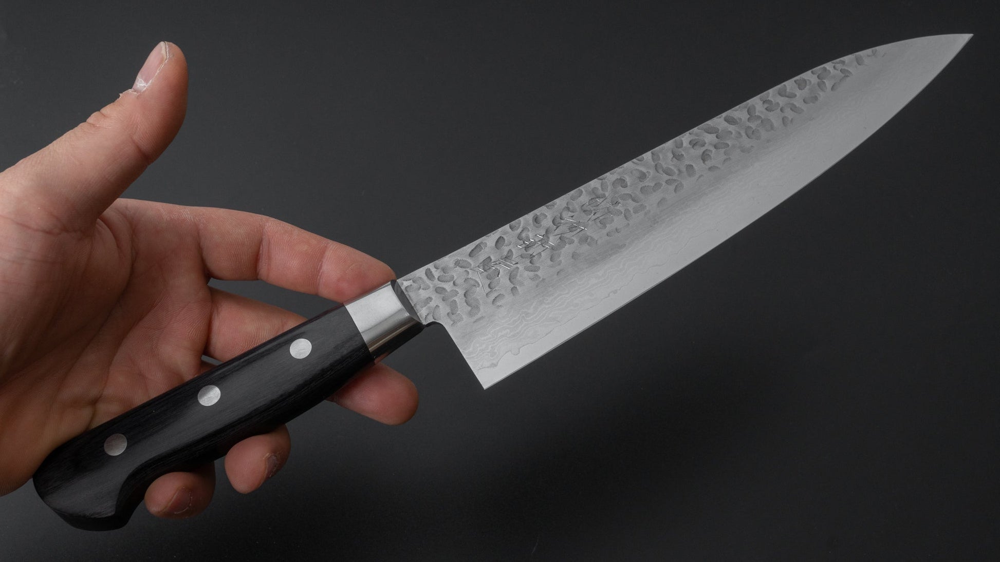 Hitohira Imojiya ST Tsuchime Damascus Gyuto 210mm Pakka Handle (Yo) - HITOHIRA